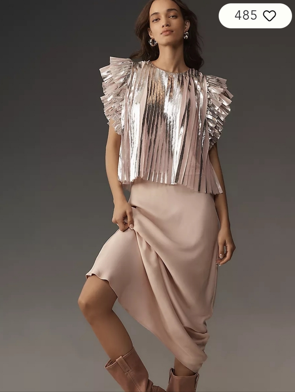 Anthro Pleated Pink Foil Top - Picture 2 of 3